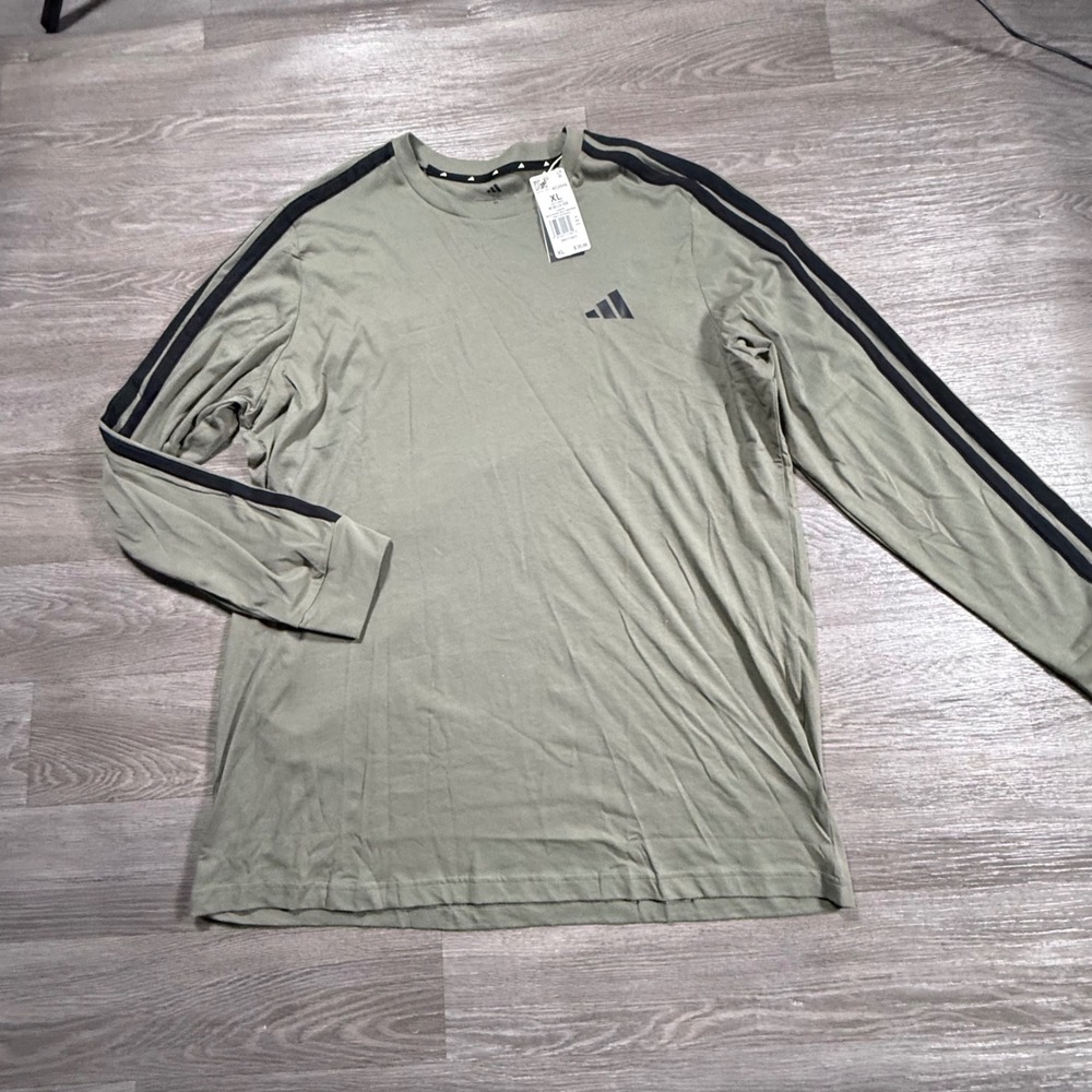 Adidas Mens XL 3S LS TEE Legacy Green Black 3-Stripes Long Sleeve Shirt KC2559